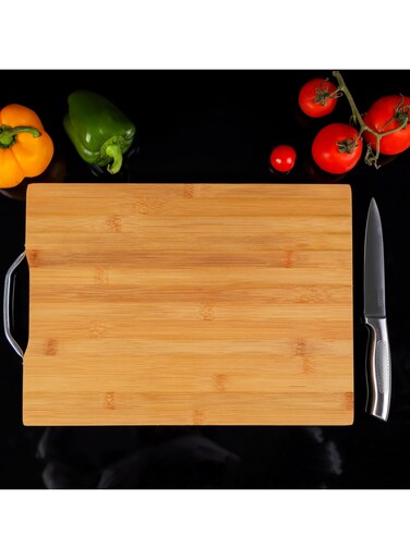 Organic Bamboo Cutting Board, Strong Metal Handle Durable &amp; Lightweight - Antibacterial