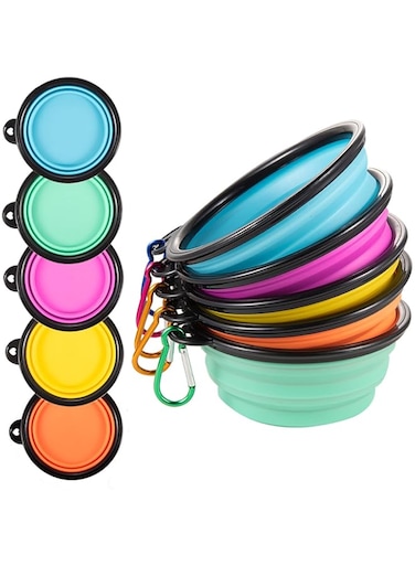 Guardians Collapsible Dog Bowls, Travel Dog Water Bowl Portable Foldable Food Dishes with Carabiner Clip for Travel (Pack of 5)