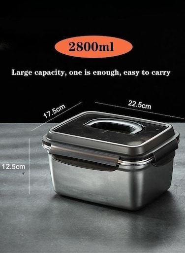 304 Stainless Steel Crisper With Lid Sealed Lunch Box - 2800ML