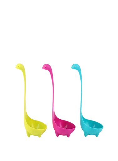 Soup Ladle Spons Loch Ness Monster Spoon Cute Kitchenware Household Gadgets 3 PCS Dinosaur Long Handle Standing Plastic Generic Cartoon Design (Lake Blue/Grass Green/Rose Red)