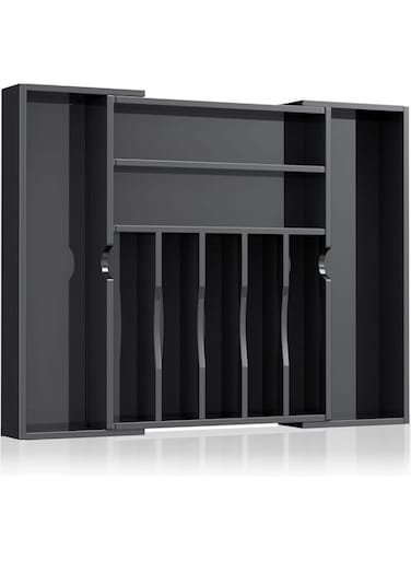 Rose Acrylic - Kitchen Drawer Organizer for Flatware and Utensils, Expandable Silverware Organizer and Cutlery Tray for Kitchen, Office, Bathroom Supplies (Black)