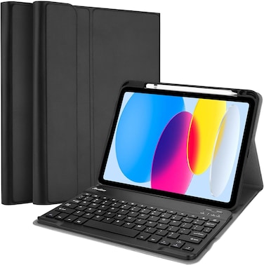 Keyboard Case for iPad 10th Generation, 2022 iPad 10.9 inch Case with Magnetically Detachable Wireless Keyboard for iPad 10th Gen A2696 A2757 A2777 -Black