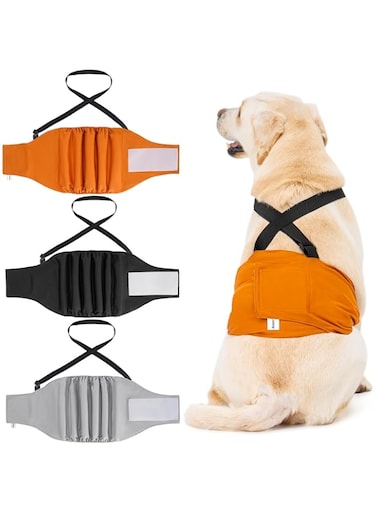 Avont 3 Pack Washable Dog Diapers Male Reusable Male Dog Wraps with Suspenders, Highly Absorbent Belly Bands Pee Wrap for Boy Doggie -XS Black/Grey/Brown