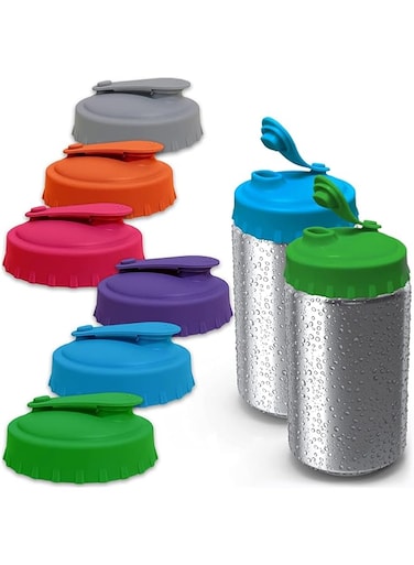 Khazna 6-Pack Reusable Silicone Soda Can Lids, Spill-Proof Can Covers for Standard Size Cans of Soda, Energy Drinks, Juice, and More, Keeps Beverages Fizzy, Food Grade Can Tops