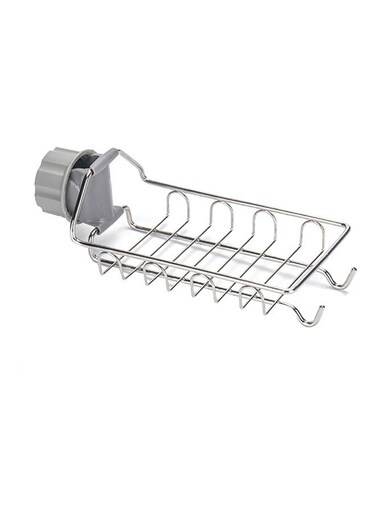 Steel Single-Layer Kitchen Sink Sponge Holder Silver/Grey 5.5x22.5x14cm