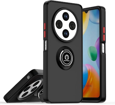 Case for Xiaomi Redmi 14C Case Cover Metal Ring Holder Grip Kickstand Car Magnetic Mount Shockproof Matte Hard Back Bumper Case for Xiaomi Redmi 14C 2024 (Black)