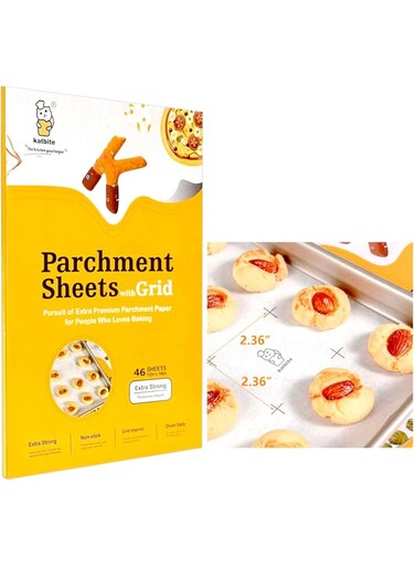 Katbite 12x16 Inch Parchment Paper Sheets with Grid Lines, Precut Baking Paper, Non-Stick &amp; Heavy Duty, Half Sheet Parchment Paper for Cookies, Cup Cake Baking, Cooking, Air Fryer, Steaming, Grilling