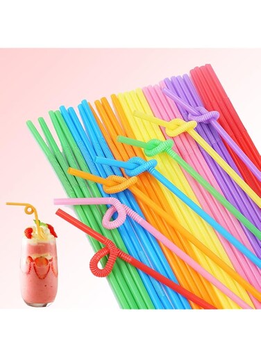 Duomama 100 Pack Assorted Color Long Flexible Plastic Drinking Straws - 10.02" Length - Disposable Party Supplies for Events, Birthdays, and Gatherings - BPA-Free, Durable, and Convenient