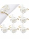 Napkin Rings, White Rose Pearl Dining Table Ring Holder, Vintage Paper Towel Rings for Valentine's Day Wedding Banquet Home Decorations (6 Pcs)