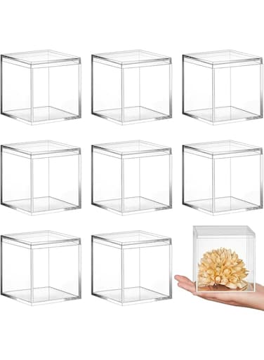 SYOSI 8 Pieces Clear Acrylic Plastic Square Cube Jewelry Box Mini Storage Box Mini Square Containers with Lids Storage Candy Box for Candy Pill and Tiny Jewelry (3.9 x 3.9 x 3.9 Inch)