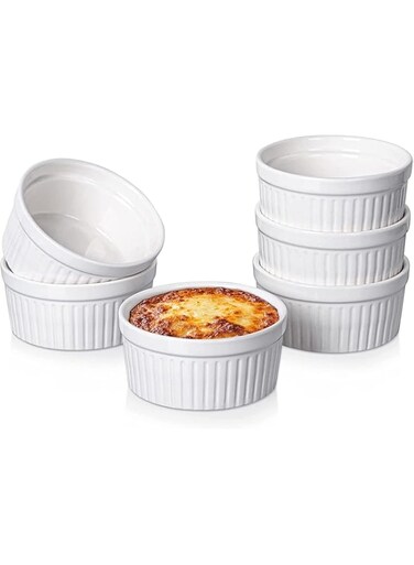 Delling 12 Oz Large Rmakeins oven safe, Set of 6, White