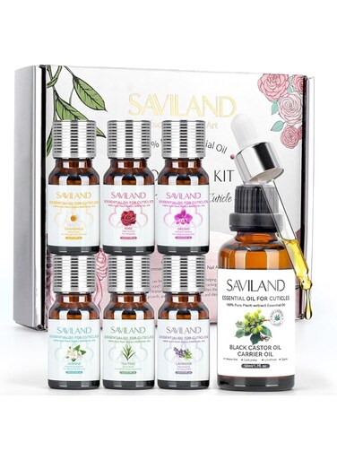 SAVILAND Essential Cuticle Oils for Nails: 100% Pure Natural Lavender TeaTree Rose Chamomile Jasmine Castor Carrier Oil for Essential Oil Mixing Deep Nourish Repair Nail Strengthener for Damaged Nails