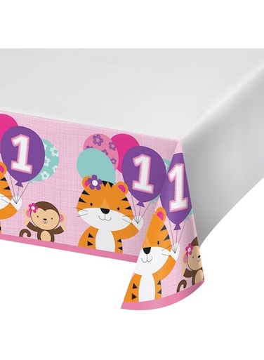 Creative Converting 324616 Border Print Plastic Tablecover, One is Fun-Girl