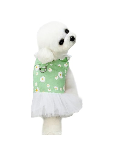 Cat Dog Dress Pet Clothes Daisy Floral Print Pet Dress for Small Girl Dog Puppy Kitten Cat (Green, XL)