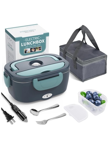 80W Electric Lunch Box, 3 in 1 Portable Food Warmer 12/24/110-230V Leakproof Thermal Lunch Box for Car/Truck/Office with SS Fork and Spoon and Bag