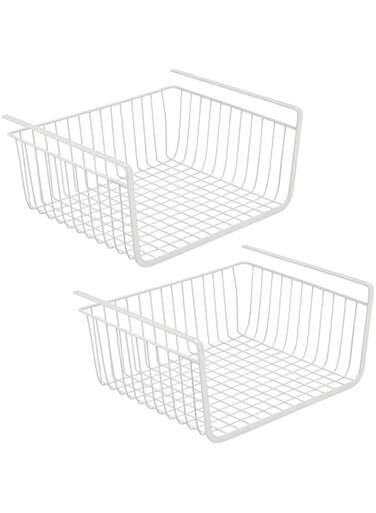 AKDC Household Metal Under Shelf Hanging Storage Bin Basket with Open Front for Organizing Kitchen Cabinets, Cupboards, Pantries, Shelves - Large Pack of 2 (Black) (White)