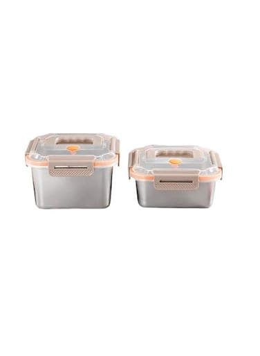 Stainless Steel Square Multifunctional Portable Sealed Leakproof Fresh-keeping Box, Lunch Box, Refrigerator Box, Food Pantry Box, Portable Bento 2 Pieces Set