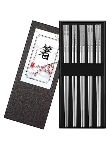 MAKINGTEC Stainless Steel Chopsticks, Silver Reusable Chopsticks, Dishwasher Safe Metal Chopsticks Square Lightweight Chop Sticks, Gift Set (Silver-1)