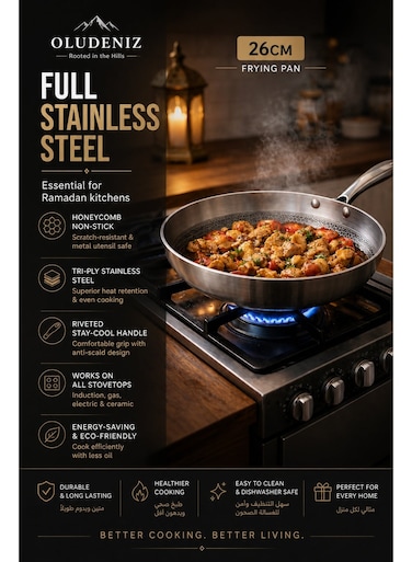 26CM Tri-Ply Stainless Steel Honeycomb Non-Stick Frying Pan &acirc;&euro;&ldquo; Durable, Energy-Saving Cookware