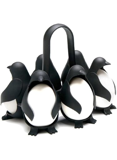 Arabest Egg 3-in-1 Cook, Store and Serve Egg Holder, Penguin-Shaped Boiled Egg Cooker for Making Soft or Hard Boiled Eggs, Holds 6 Eggs for Easy Cooking and Fridge Storage