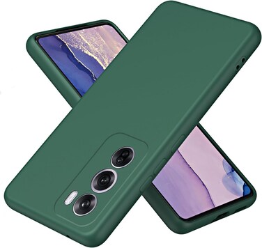 Liquid Gel Rubber Bumper Case for Oppo Reno12 5G, Soft Microfiber Lining, Slim Hard Shell Shockproof Protective Cover (Green)