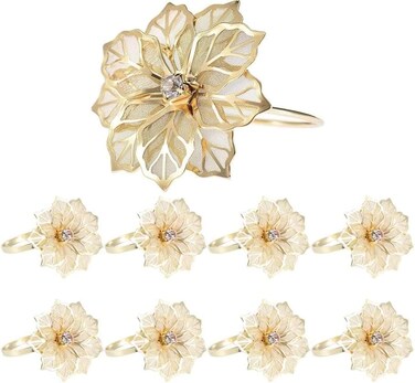 8 Pcs Alloy Flower Design Napkin Rings for Wedding Receptions Gifts Holiday Banquet Dinner Table Decoration