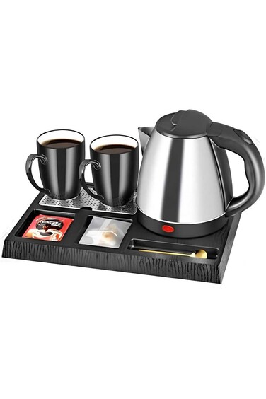 Hotel Kettle Set with 2 Ceramic Cups and Base &ndash; 1200ml 1350W Fast Heating Electric Kettle