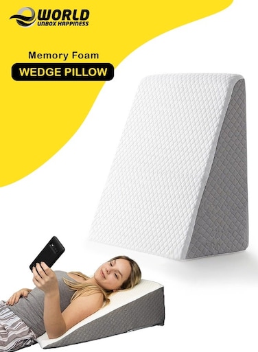 Memory Foam Bed Wedge Pillow for Adults, Ergonomic Design for Back, Leg, &amp; Body Support, Ideal for Acid Reflux, Back Pain, Leg Pain, &amp; Medical Recovery, Triangle Incline Pillow with Cover