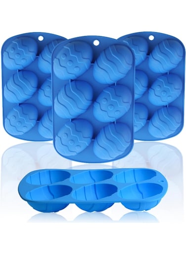4-Pack Easter Egg Silicone Molds &acirc;&euro;&ldquo; 24 Cavity Egg Shaped Baking Pan for Chocolate, Jello, Candy, Cake Decorations for Easter Parties (4 Egg Molds)