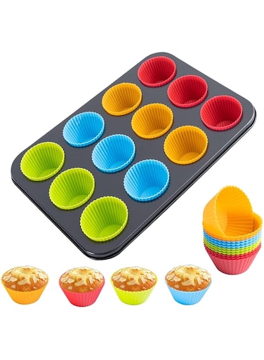 ECVV Non-Stick Carbon Steel Muffin Pans - Pair Of Cupcake Cookie Sheet Pan Style For Baking, Muffin Pans W/ 12 Cups Cupcake Baking Tray