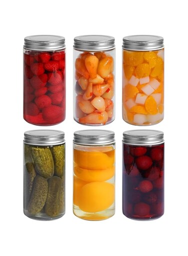 Set of 6 Mason Jars with Airtight Metal Lids &ndash; 16oz Wide Mouth Glass Canning Jars for Spices, Honey, Pickles, and More: Perfect for Kitchen Storage, Wedding Favors, Baby Shower Gifts, and DIY Crafts