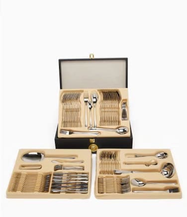 Dessini stainless steel cutlery set with black leather box 6006 silver - 148 Pieces