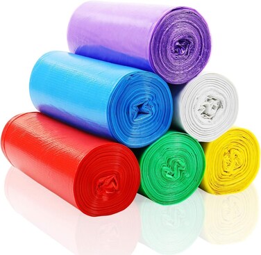 Garbage Bags 45 &Atilde;&mdash; 50 cm &acirc;&euro;&ldquo; 5 Rolls (125 Bags)   Biodegradable Small Bin Liners for Home, Kitchen and Office   Mixed Colors