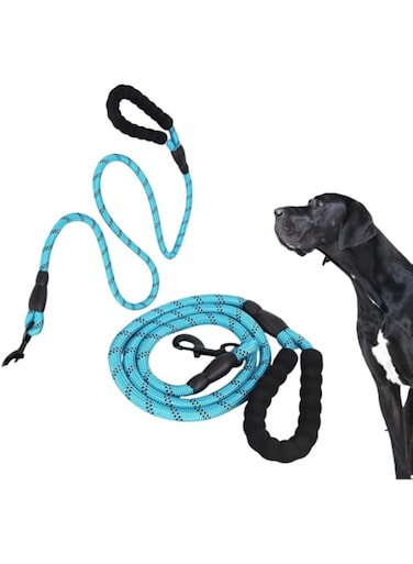 PETSARY 6.5FT Long Reflective Rope Slip Leash with Padded Handle - Extremely Strong Heavy Duty Sturdy Design - Puppy Obedience Recall Training Lead - Walking Running Climbing for Medium Large - Blue