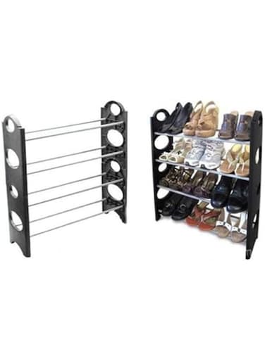 Dubai Gallery 4 Layer Stackable Shoe Rack Holds 12 Pairs Shoes Set Of 2 Pcs Black