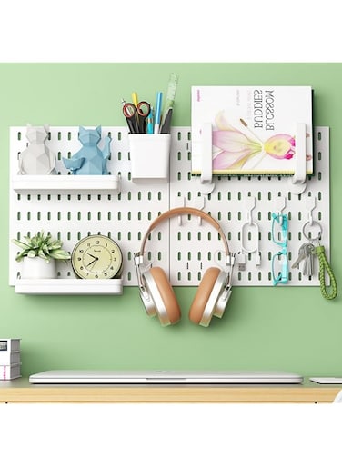 Fohome Pegboard Panels Peg Boards for Walls, 2 Pack Black/White Pegboard, Wall Storage Rack with Curved Frame, Large Heavy Duty Pegboard for Wall Home,Tool Storage Organization (White)