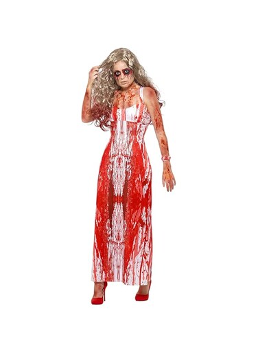 Smiffy's Bloody Prom Queen Costume With Dress And Wrist Corsage, White/Red, Small, 47573S