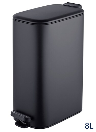East 8L Steel Trash Can with Soft Close Lid and Fingerprint-Resistant Surface for Kitchen, Bathroom, Black Matte, 15 x 28 x 34.9 cm