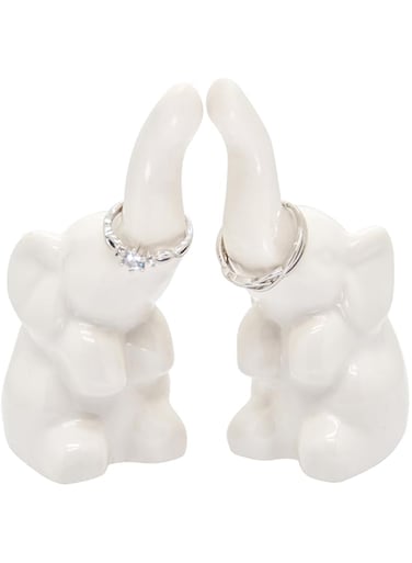 FACAICAI 2 Pack Elephant Ring Holder for Jewelry, Engagement Ring Display Holder Stand Trinket Trays, Cute White Elephant Lucky Decoration (White)