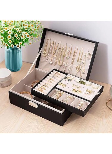 URbazaar Jewellery Box Large,Travel 2-Layer Jewellery Box Organiser with Lid for Rings Earrings Necklace Bracelets with Lock Jewelry Holder,Jewelry Storage Case for Girls Women