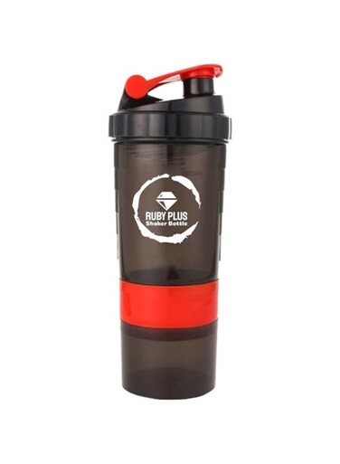 Protein shaker bottle (Red) Leakproof Protein Shaker Bottle 500ml - Multi-Layer for Supplements, Pills Storage &amp; Easy Mix