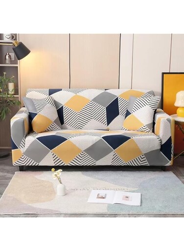 DLYUEYI Cotton Stretch Sofa Slipcover Fashion Geometric Style All-inclusive Stretch Universal Sofa Cover Slipcover Washable Anti-Skid Stretch with 1 Pillowcase (Two Seats)