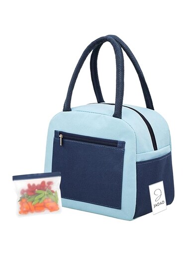 JADAD Insulated Lunch Bag for Men &amp; Women, Reusable Lunch Box w/Multiple Pockets &amp; Durable Handle, Transparent Self-Sealing Bag, Leakproof Cooler for Work Travel School Picnic (Blue)