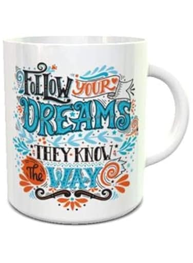 Impress Ceramic Coffee Mug with Follow Your Dreams Design (White)