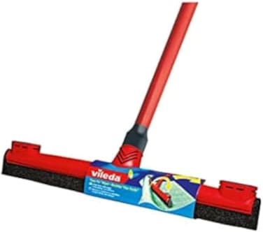 Vileda Floor Wiper Easy Fix 42 CM with a Stick, Cloth Fix Slot, High water Wiping Efficiency, Foam, 42 x 4 x 136 CM