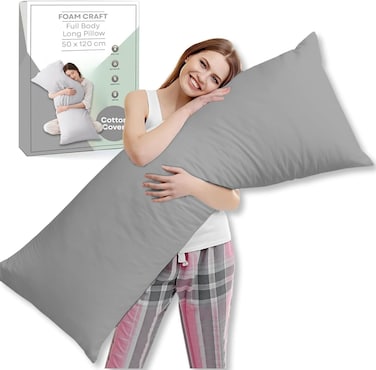 CRAFT Long Body Pillow with Cotton Cover - 50 x 120 cm - Light Grey