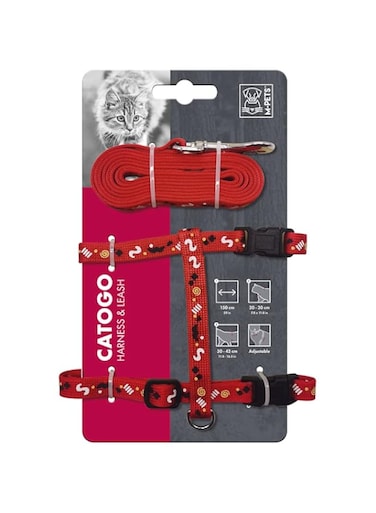 M-PETS Catogo Cat Harness &amp; Leash Set Red