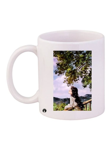 Girl Printed Ceramic Coffee Mug White/Blue/Green