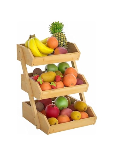 TAYGUM Bamboo Fruit Basket for Kitchen Counter, Large Capacity Fruits Storage Rack Vegetables Bowl Stand Holder Countertop Organizer (THREE-LAYER)