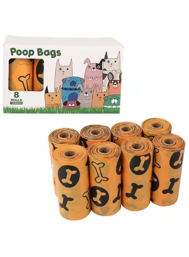 Biodegradable Compostable Pet Waste Poop Bags, 22x33 cm, 120 Sacks, 8 Rolls, 100% Leak Proof, Scented (Orange Color)